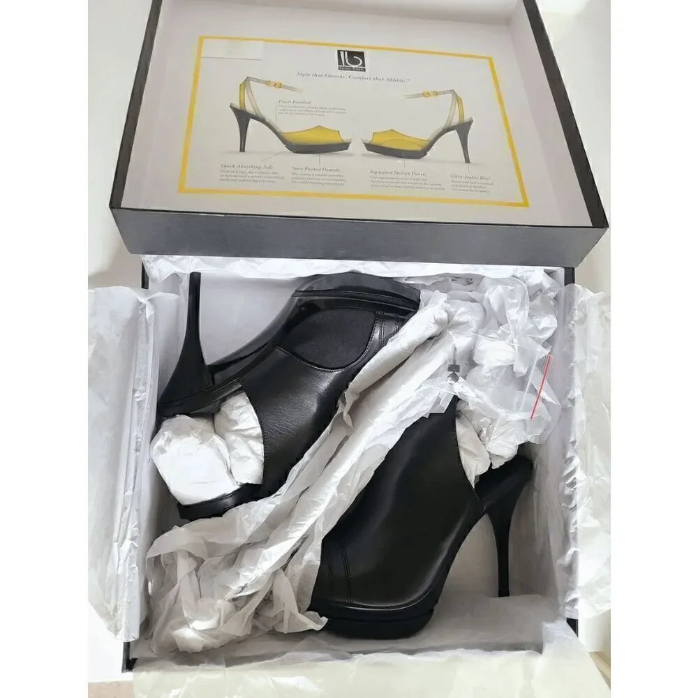 ILENE BERG Samara Black Leather Booties Comfortable High Heels SIZE 8 NEW IN BOX